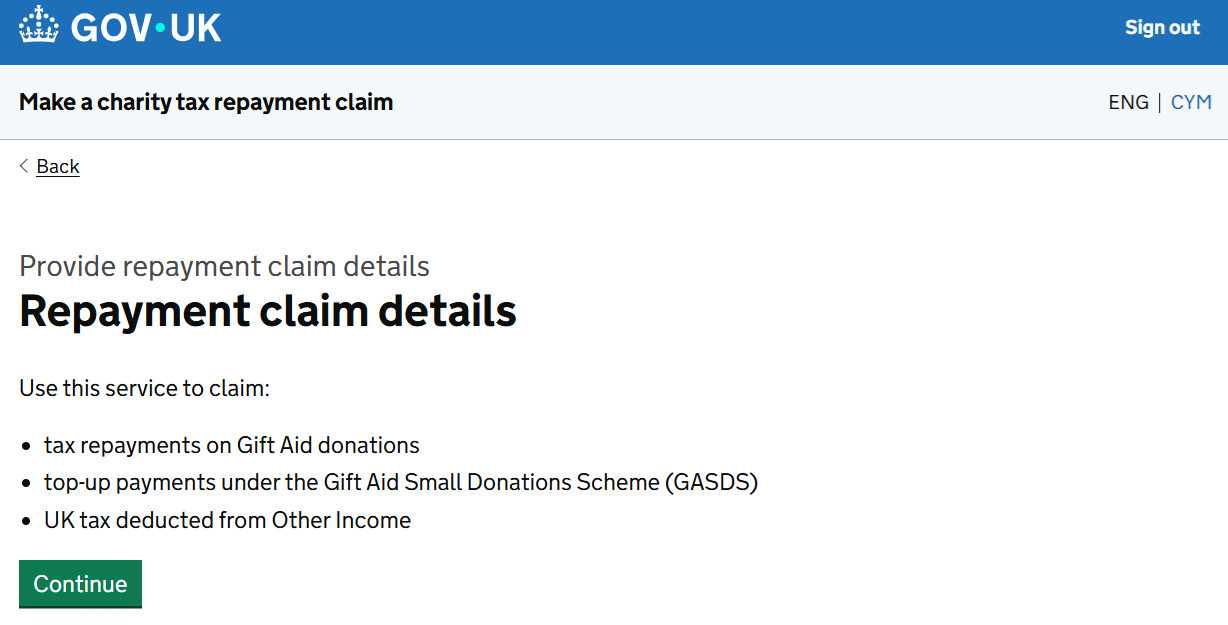 HMRC website screenshot highlighting steps above