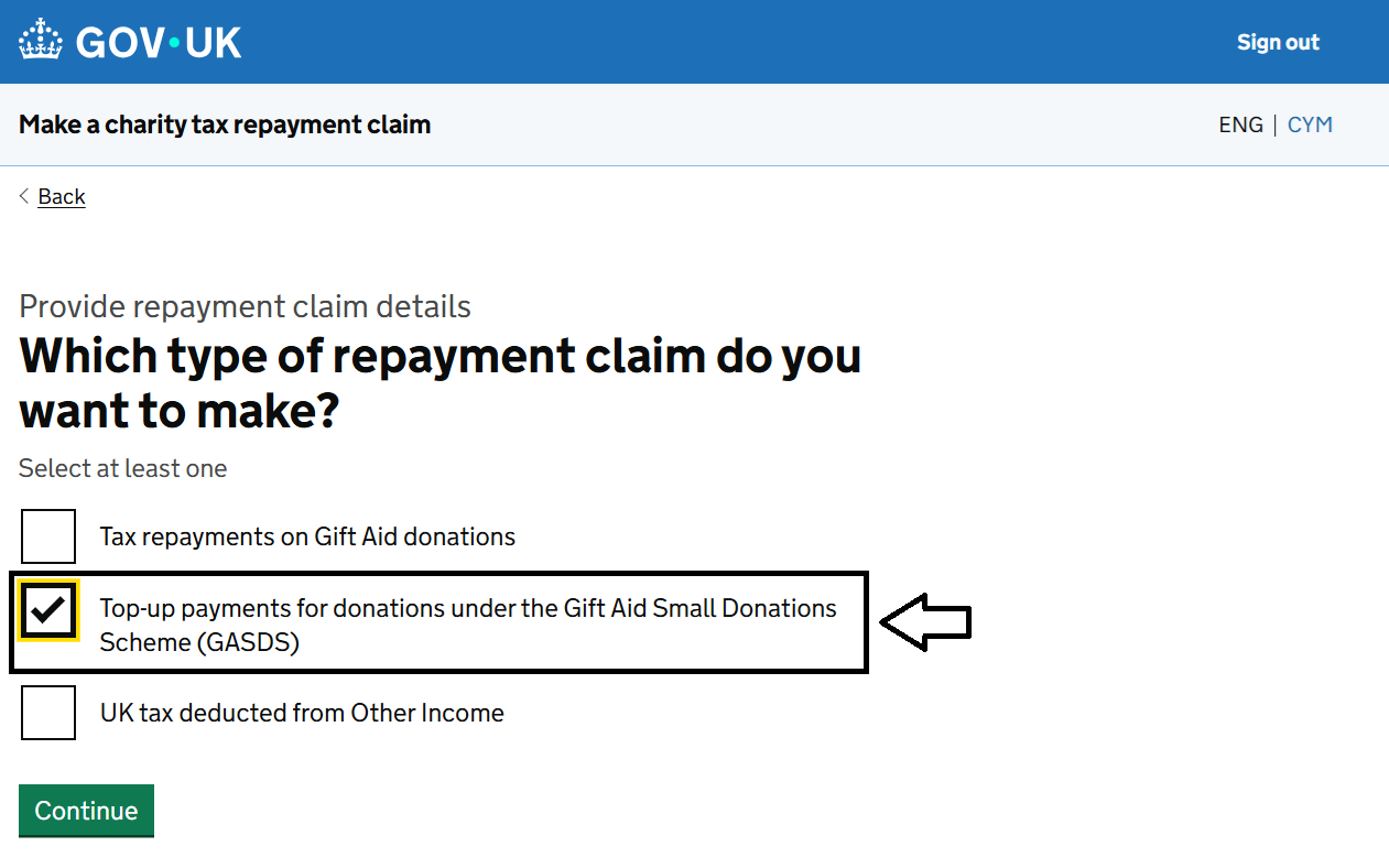 HMRC website screenshot highlighting steps above