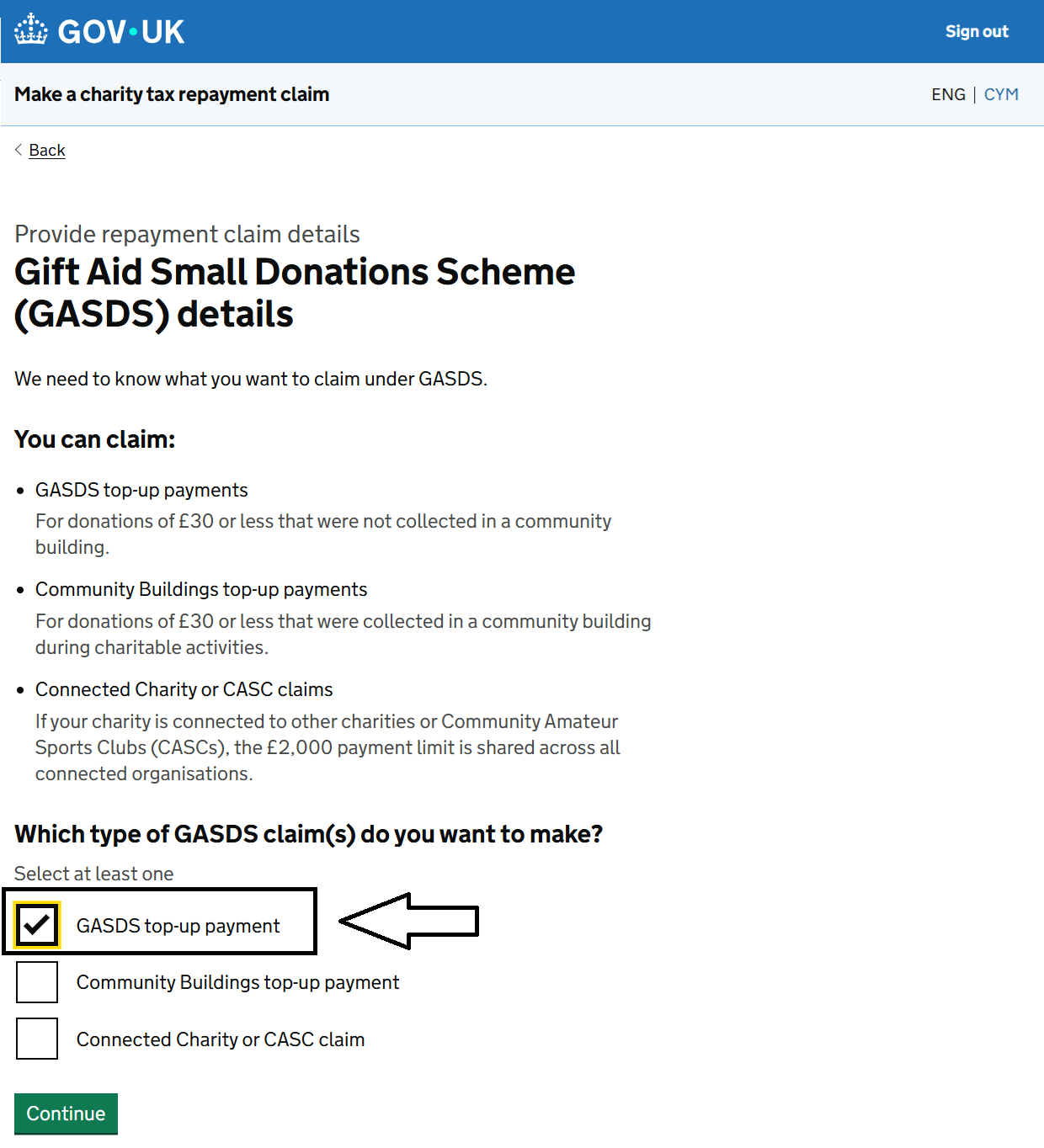 HMRC website screenshot highlighting steps above
