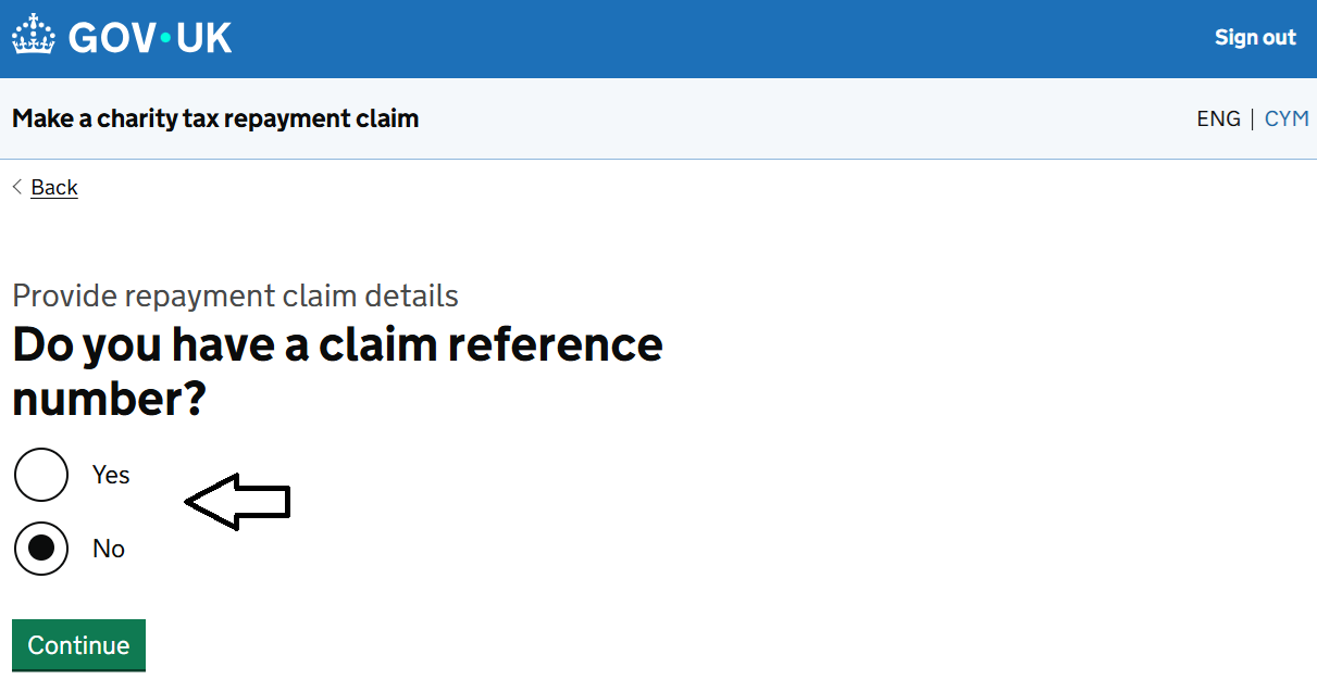 HMRC website screenshot highlighting steps above