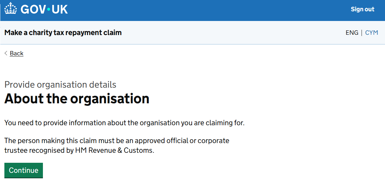 HMRC website screenshot highlighting steps above