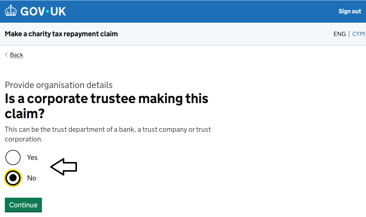 HMRC website screenshot highlighting steps above