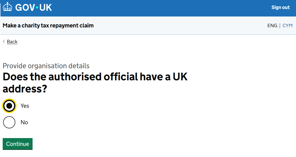 HMRC website screenshot highlighting steps above