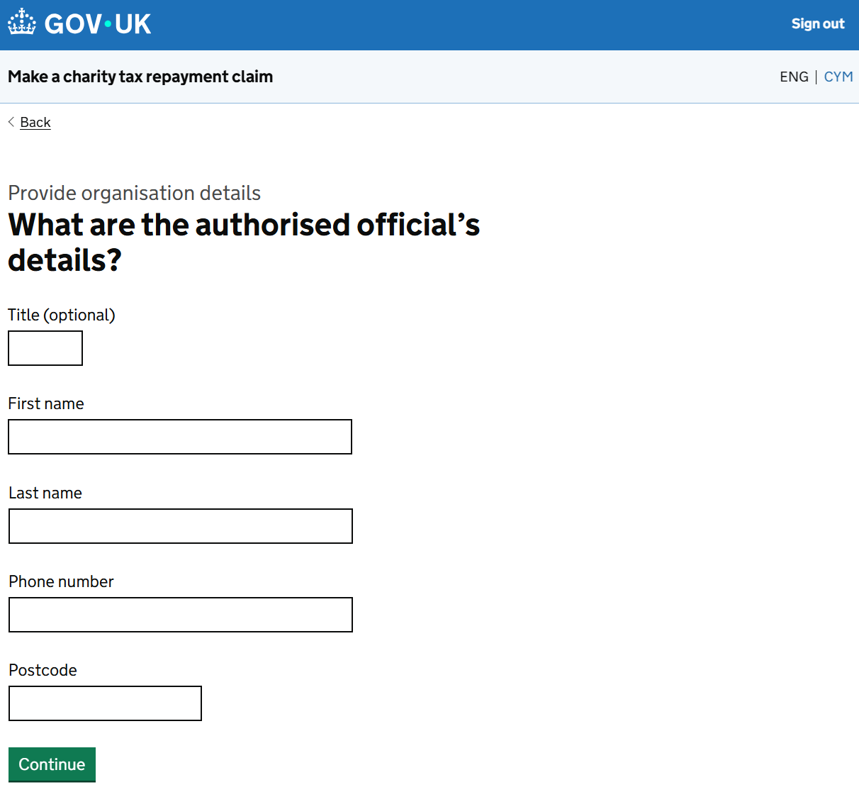 HMRC website screenshot highlighting steps above