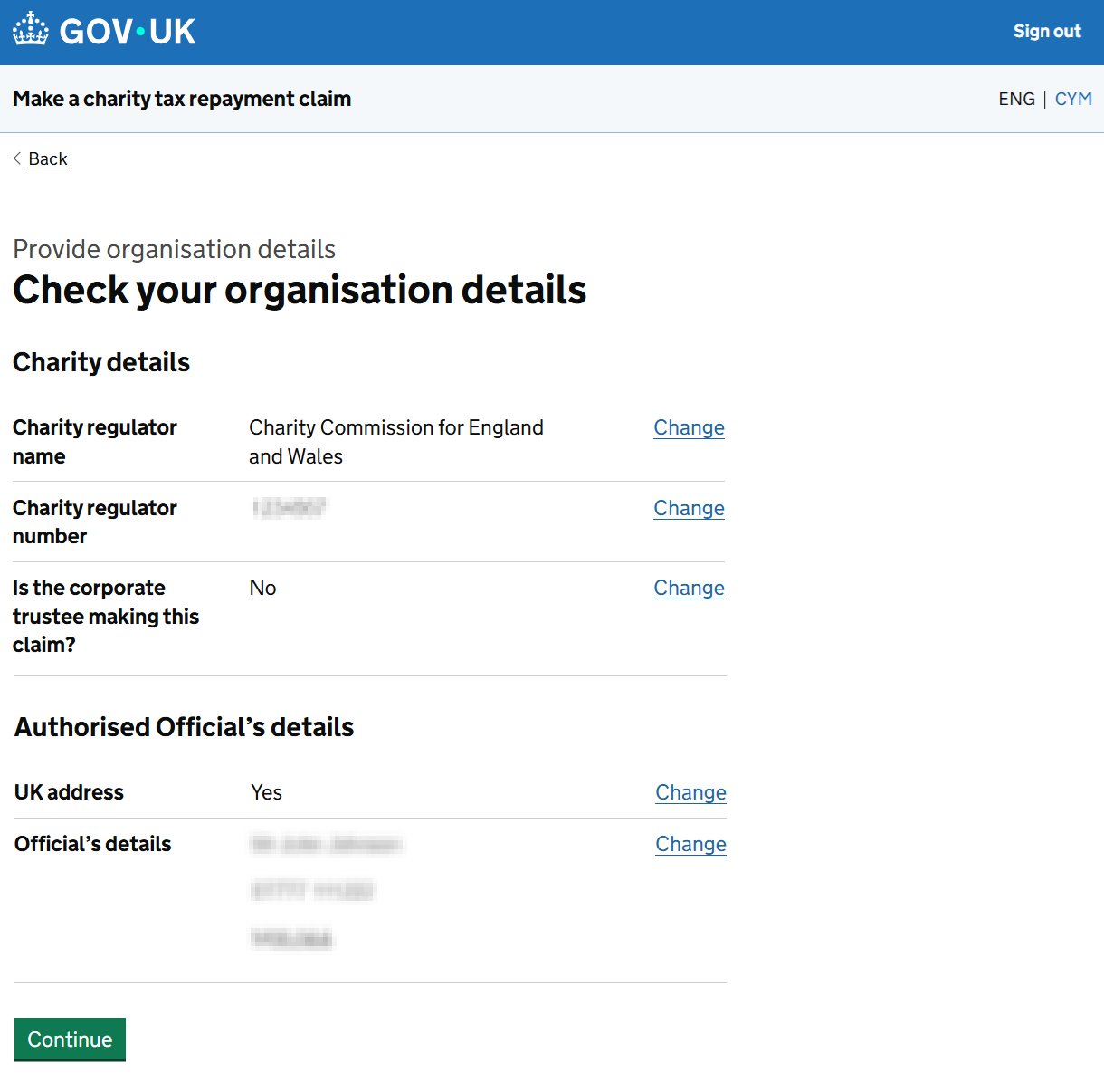 HMRC website screenshot highlighting steps above