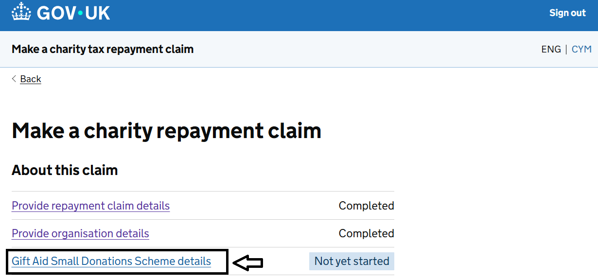 HMRC website screenshot highlighting steps above