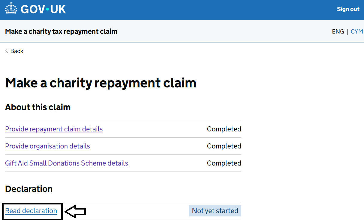 HMRC website screenshot highlighting steps above