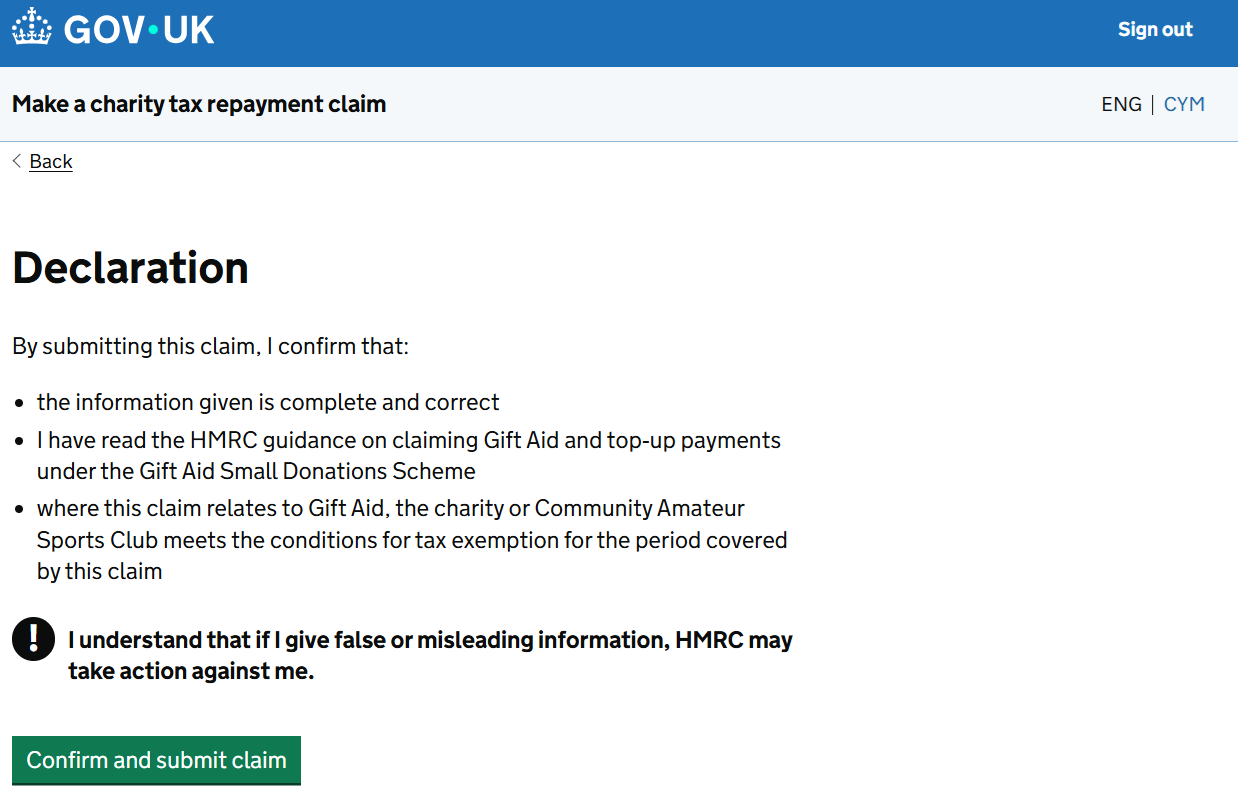 HMRC website screenshot highlighting steps above