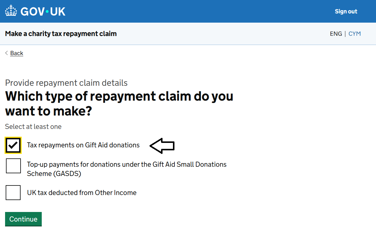 HMRC website screenshot highlighting steps above
