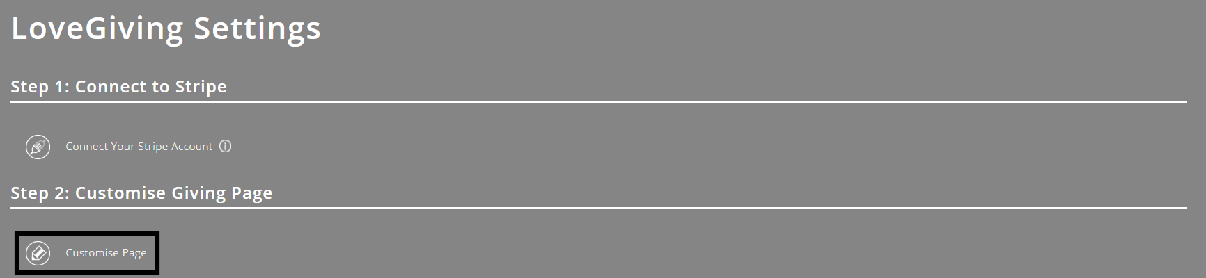 ExpensePlus LoveGiving Settings screen