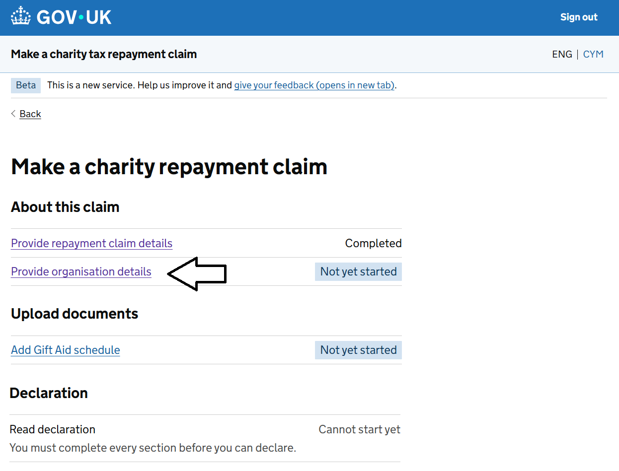 HMRC website screenshot highlighting steps above