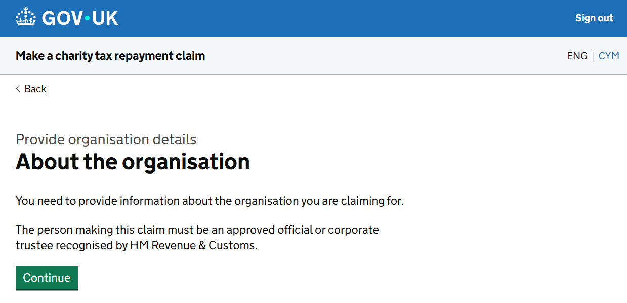 HMRC website screenshot highlighting steps above