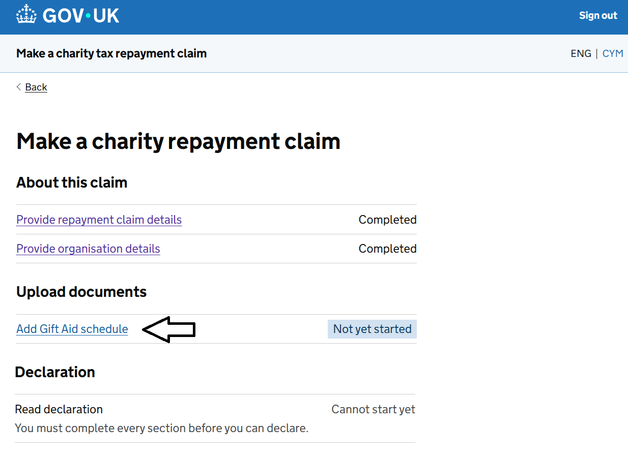 HMRC website screenshot highlighting steps above