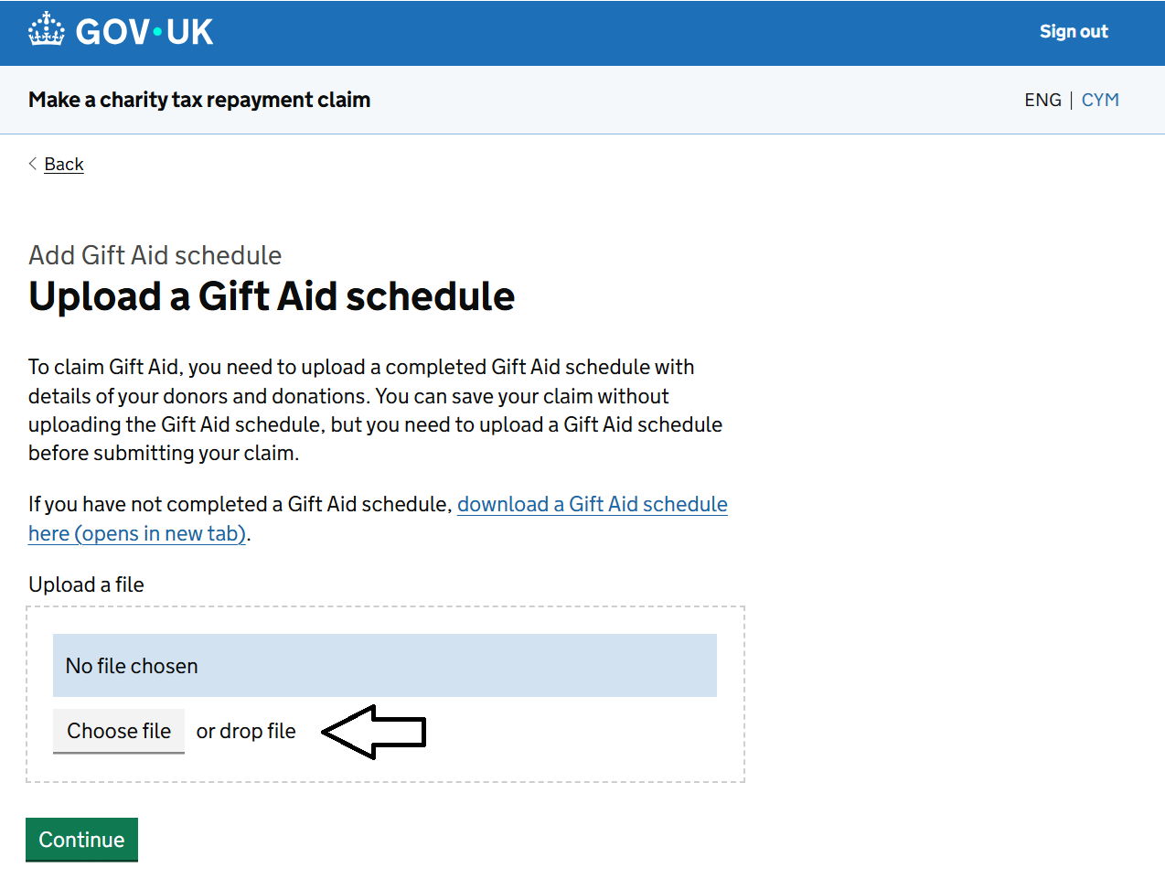 HMRC website screenshot highlighting steps above