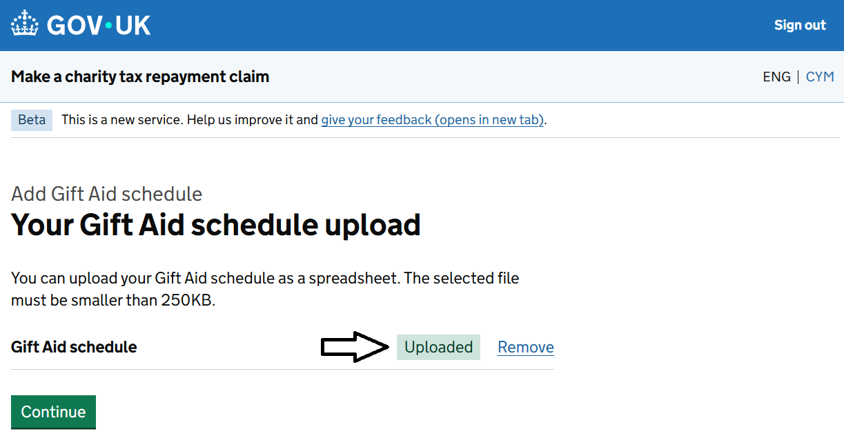 HMRC website screenshot highlighting steps above