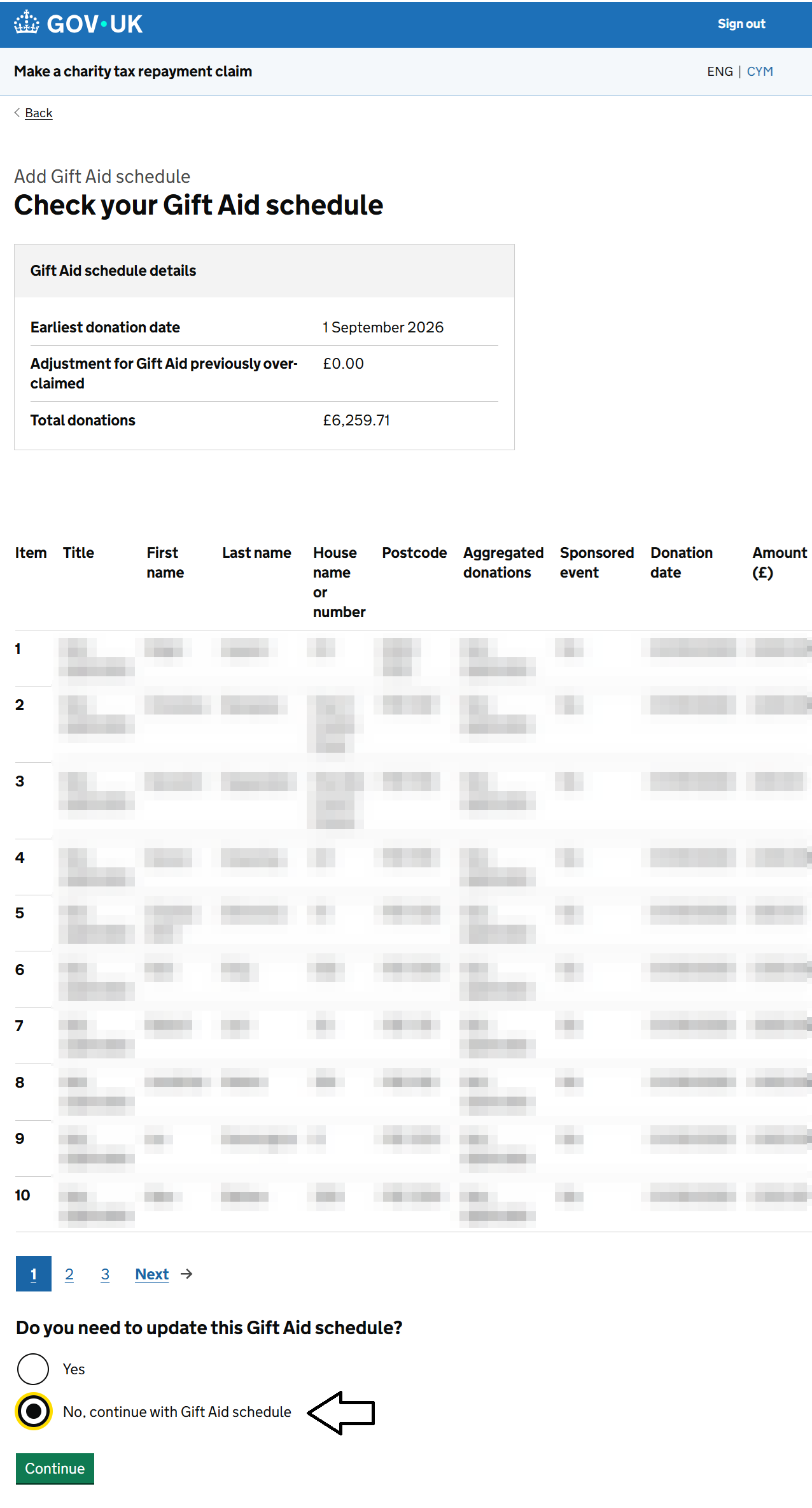 HMRC website screenshot highlighting steps above