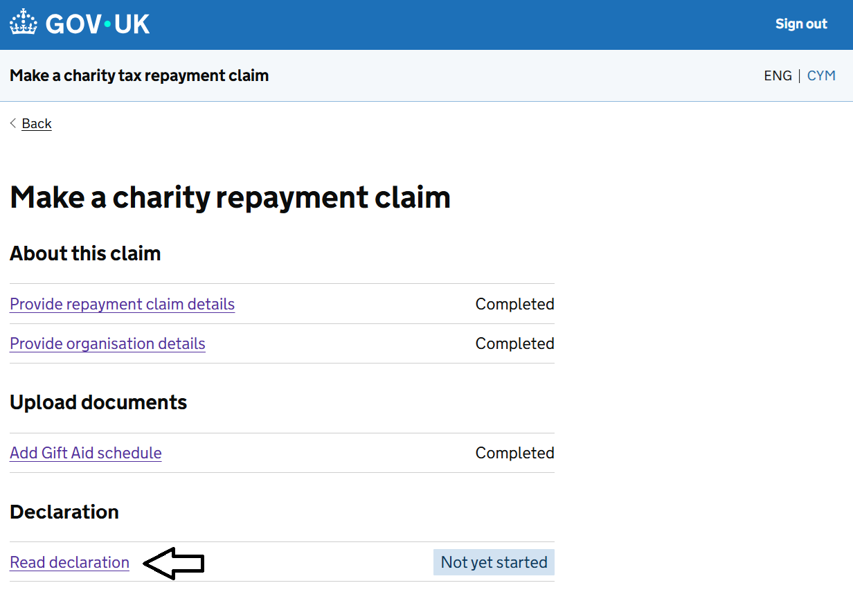 HMRC website screenshot highlighting steps above