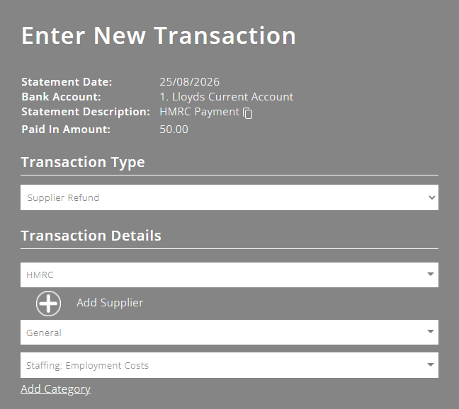 ExpensePlus Enter New Transaction pop up