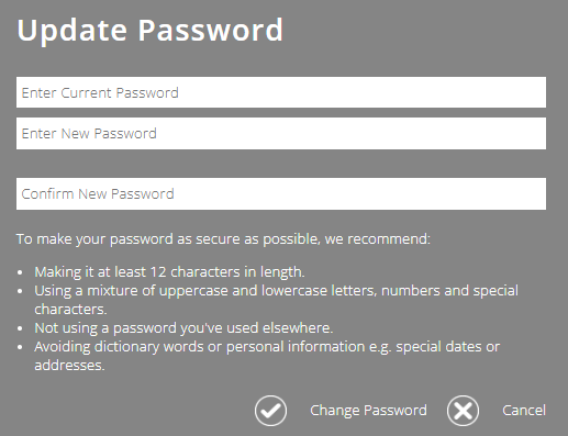 ExpensePlus screenshot of update password popup