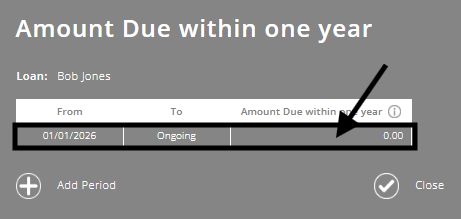 ExpensePlus Amount Due within one year pop-up