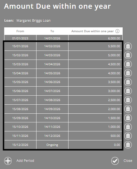 ExpensePlus Amount Due within one year screen
