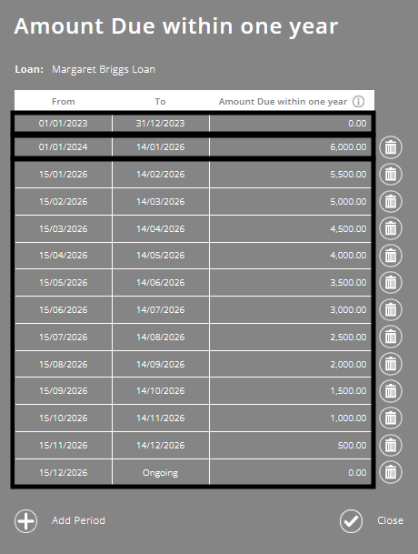 ExpensePlus Amount Due within one year screen