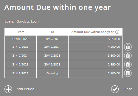 ExpensePlus Amount Due within one year screen
