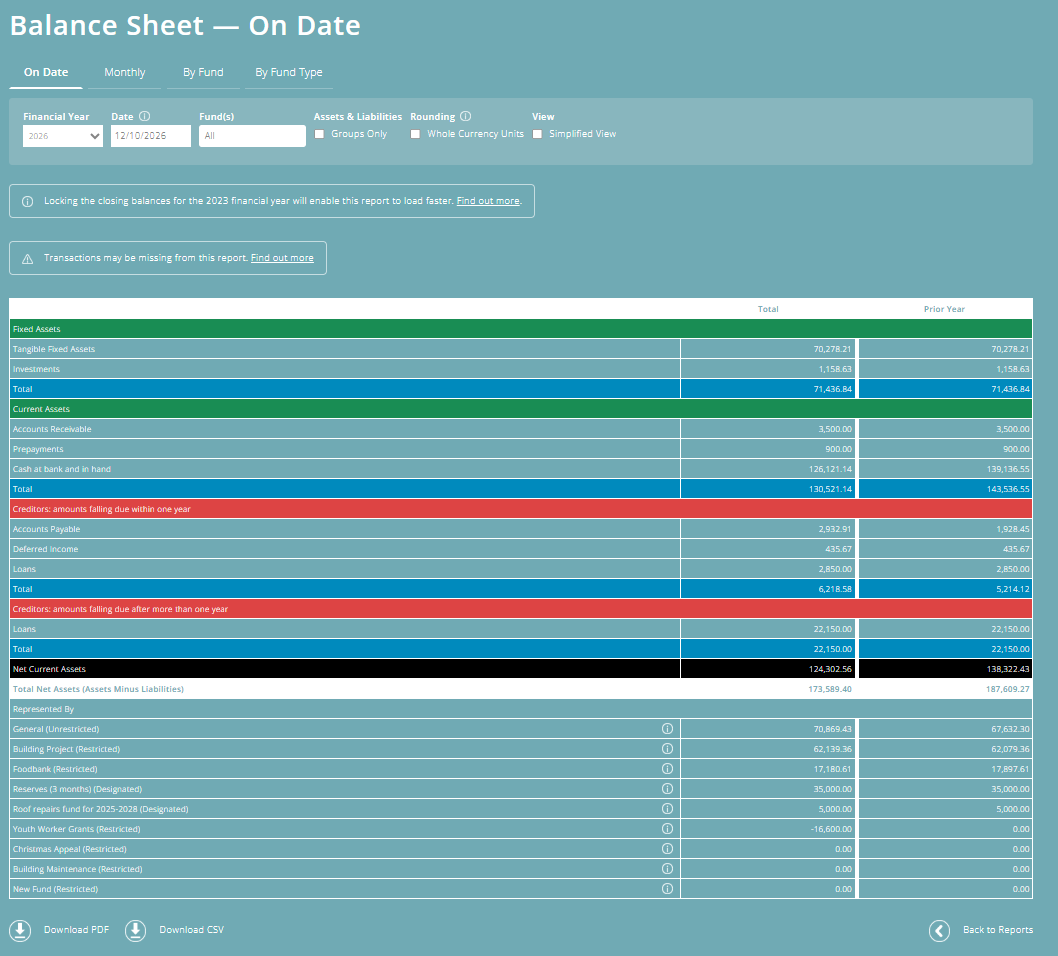 ExpensePlus screenshot of the Balance Sheet