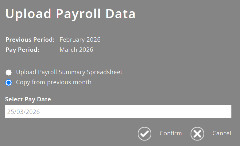 ExpensePlus Upload Payroll Data pop up