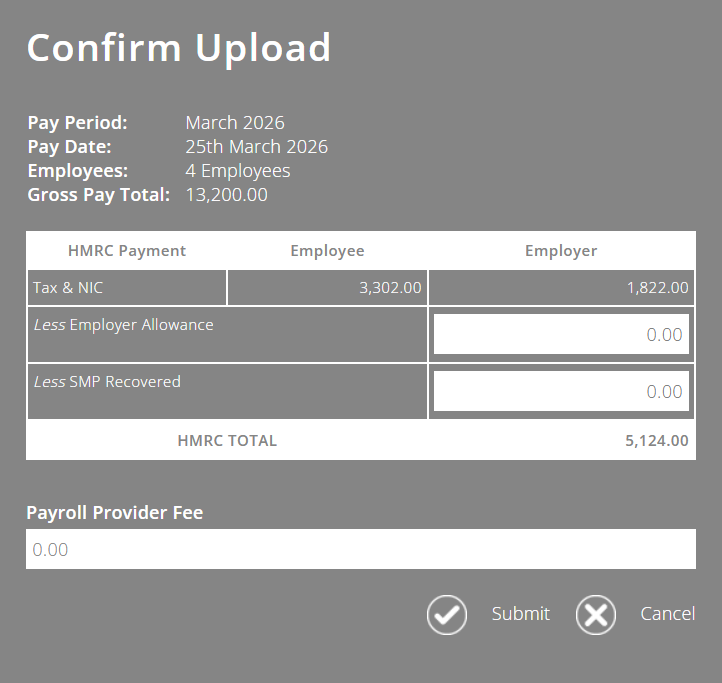 ExpensePlus Confirm Payroll Data Upload pop up