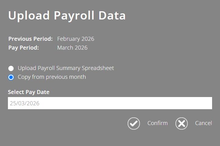ExpensePlus Upload Payroll Data pop up
