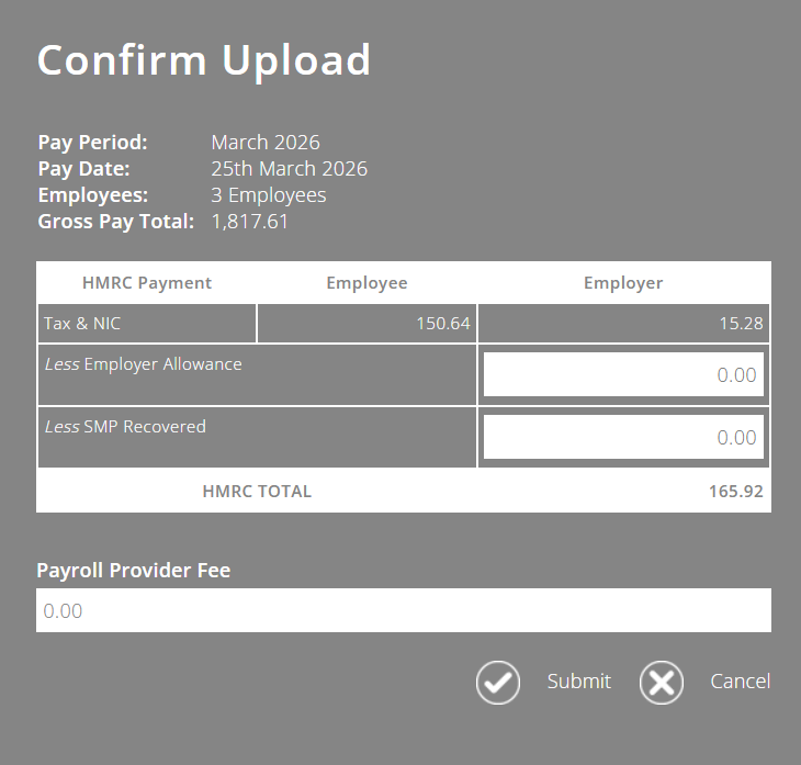 ExpensePlus Confirm Upload pop up