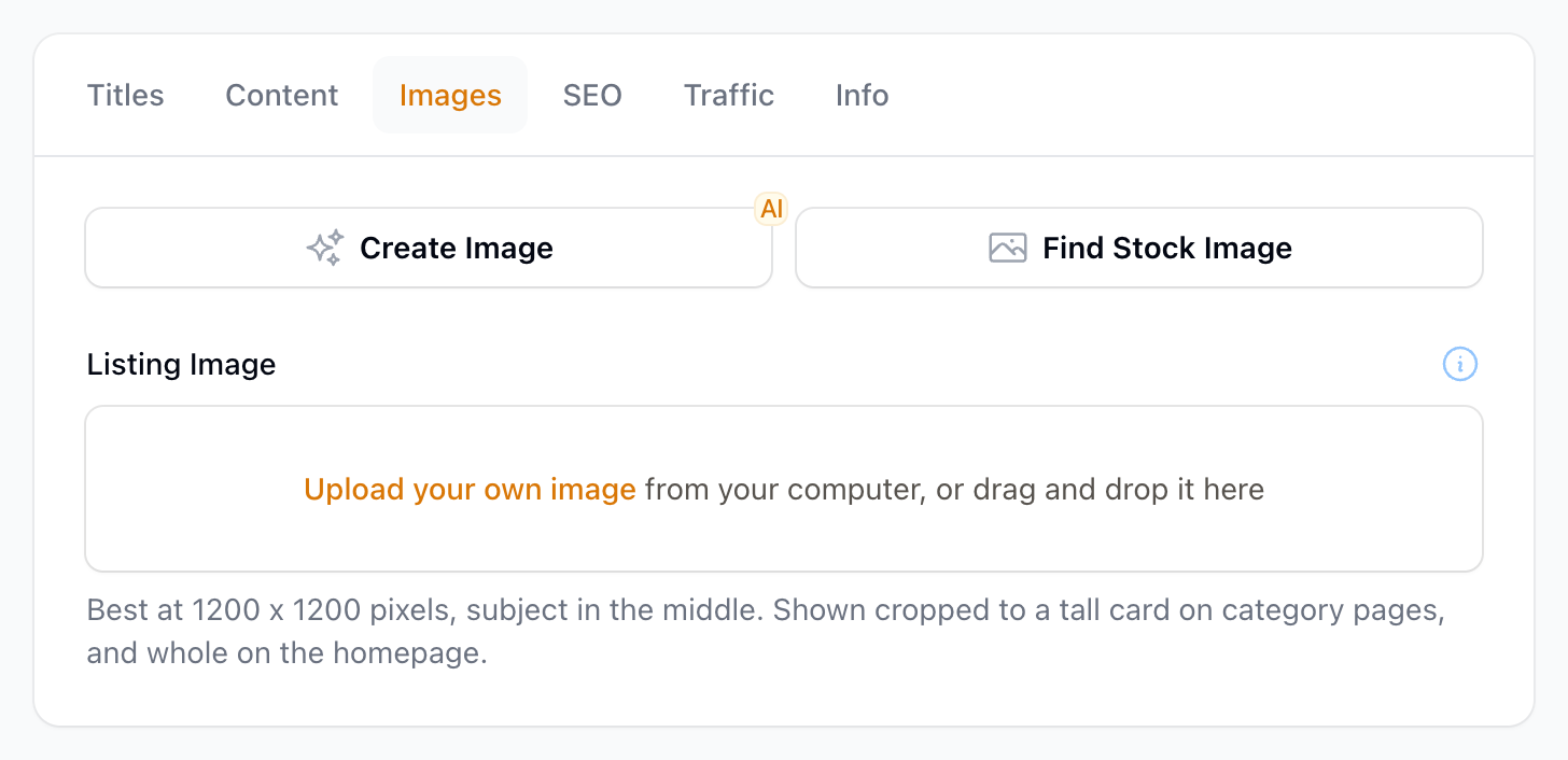 The Images tab on a category, with the Listing Image
