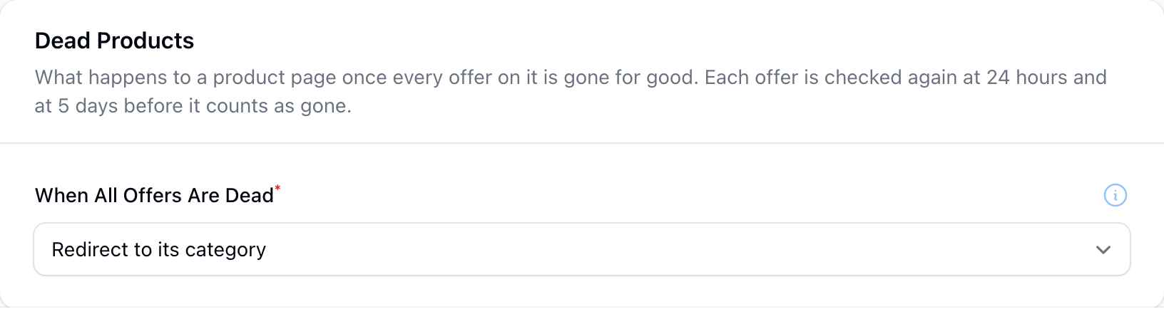 The When All Offers Are Dead setting in Store Settings, Products