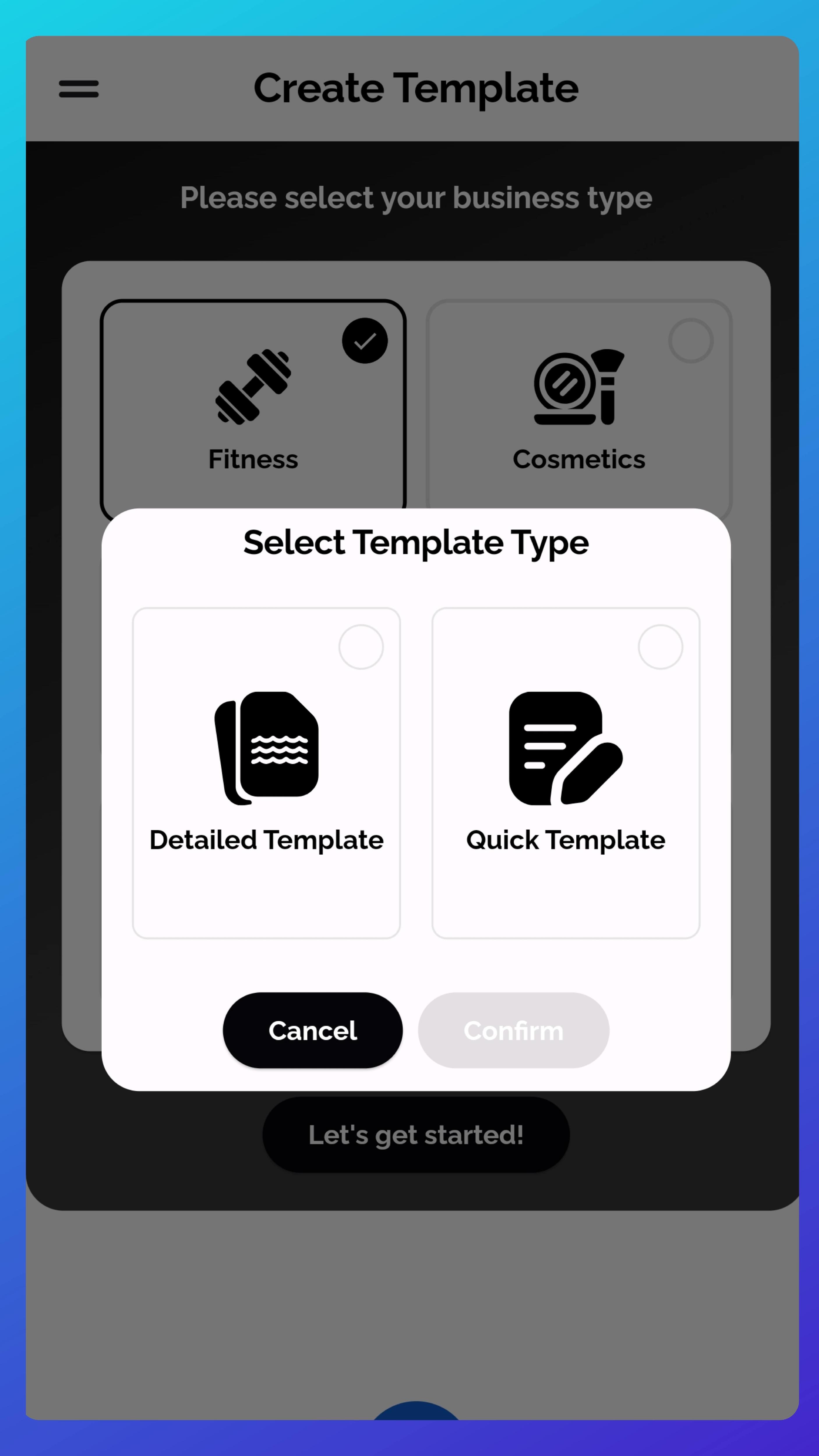 Screenshot of Waiverly template options