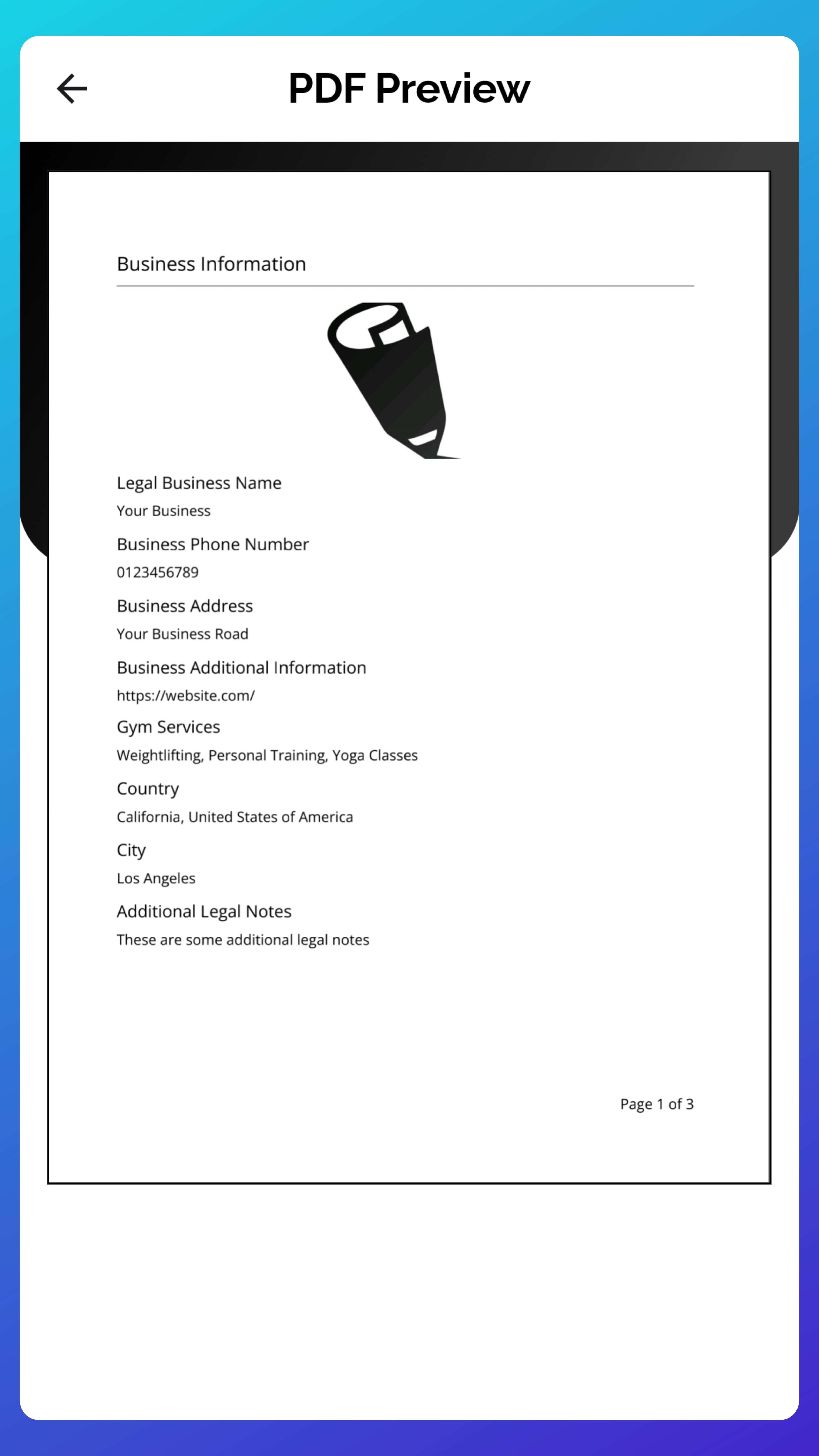 Screenshot of a waiver form pdf preview.