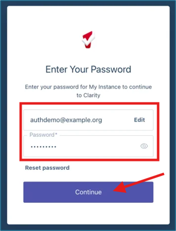 Clarity login page with password field