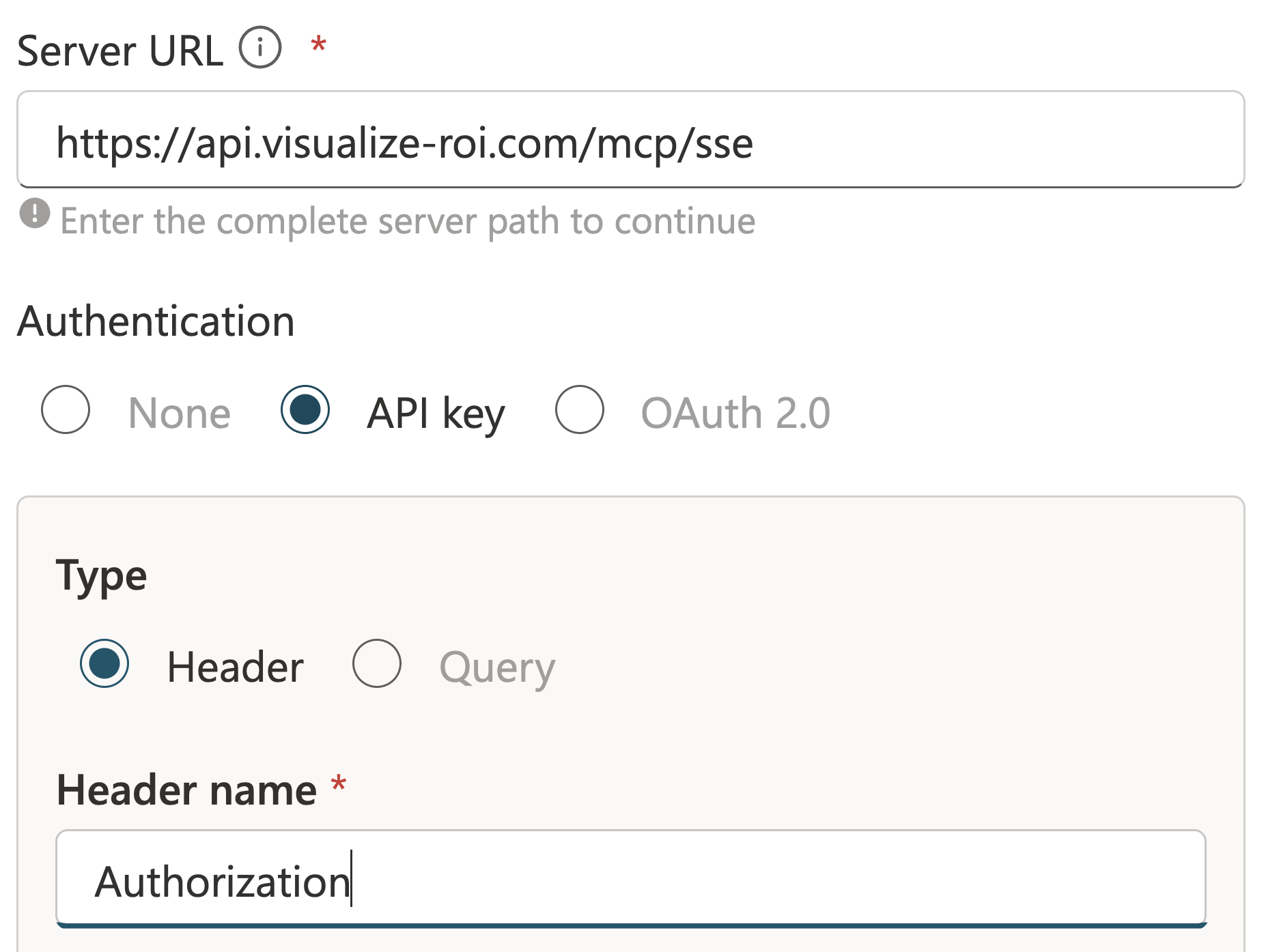 Figure 4. API key authentication configured as an Authorization header.