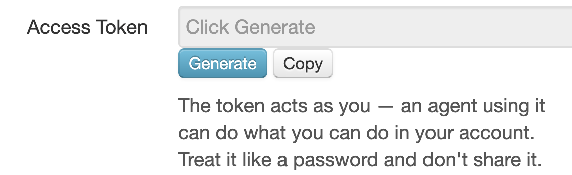 Figure 4. ValueCore’s personal Access Token controls. No token is shown in this screenshot.