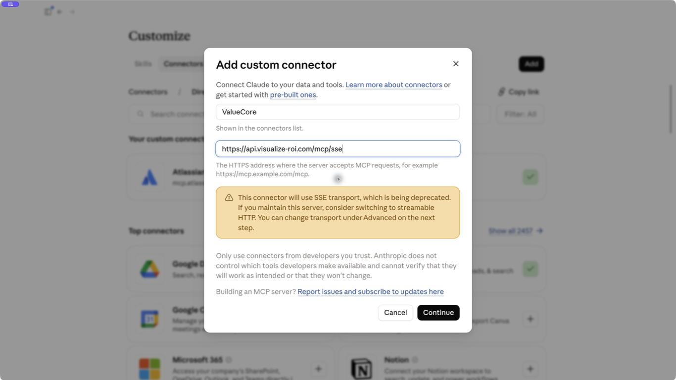 Figure 2. Personal connector form. The company administrator walkthrough follows in Organization setup.