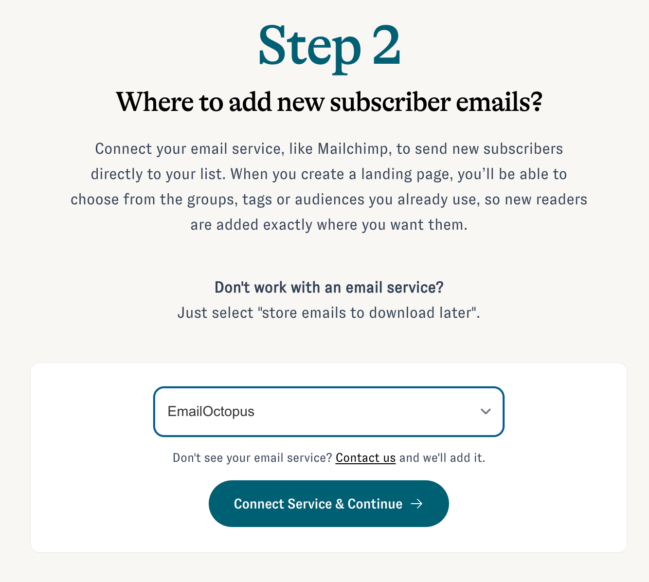 Little Stack email service screen