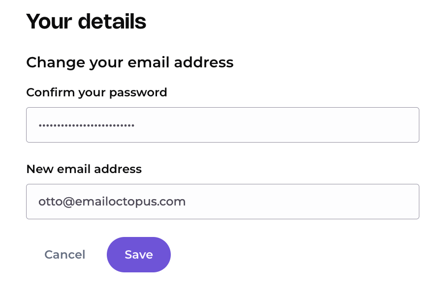 Changing your email address screen