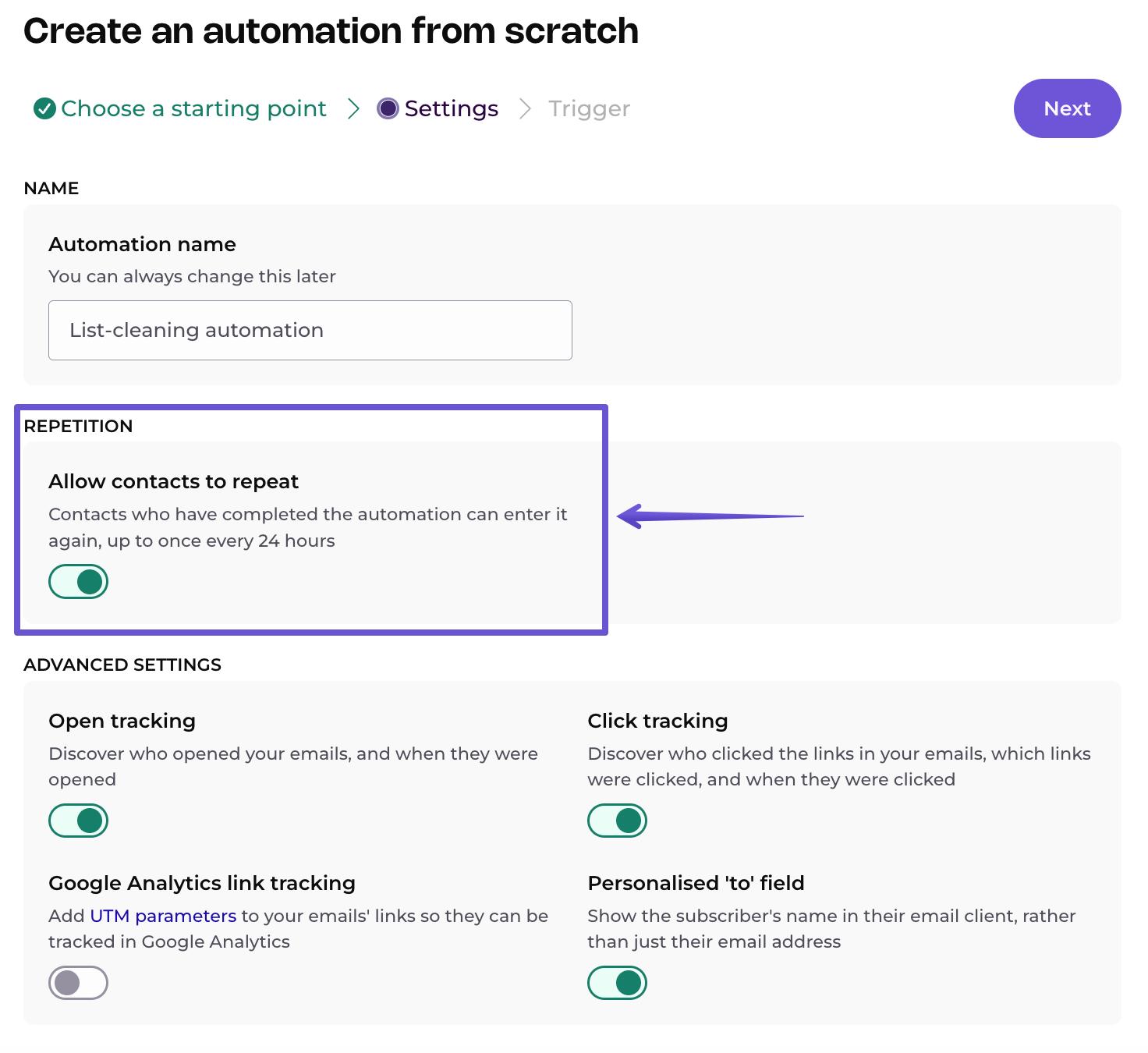 enabling automation repetition