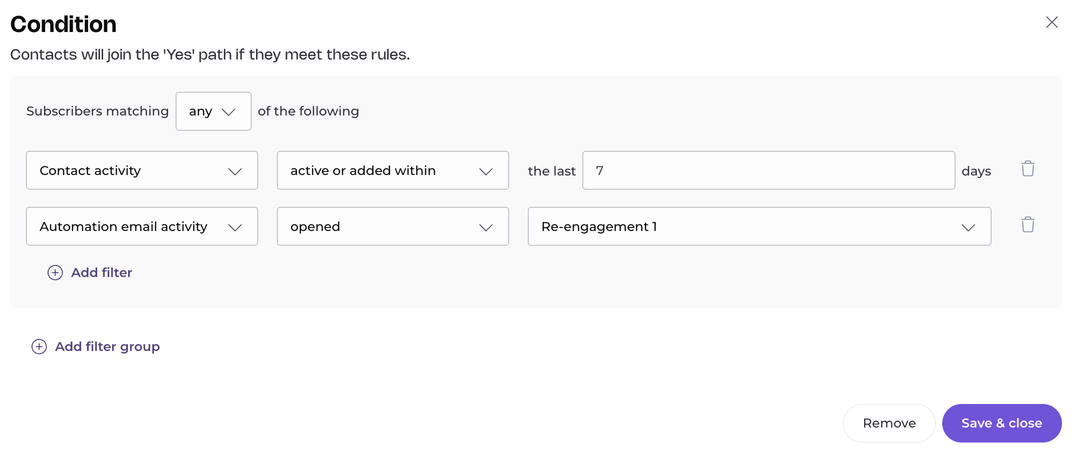 condition step for inactive contacts in automation