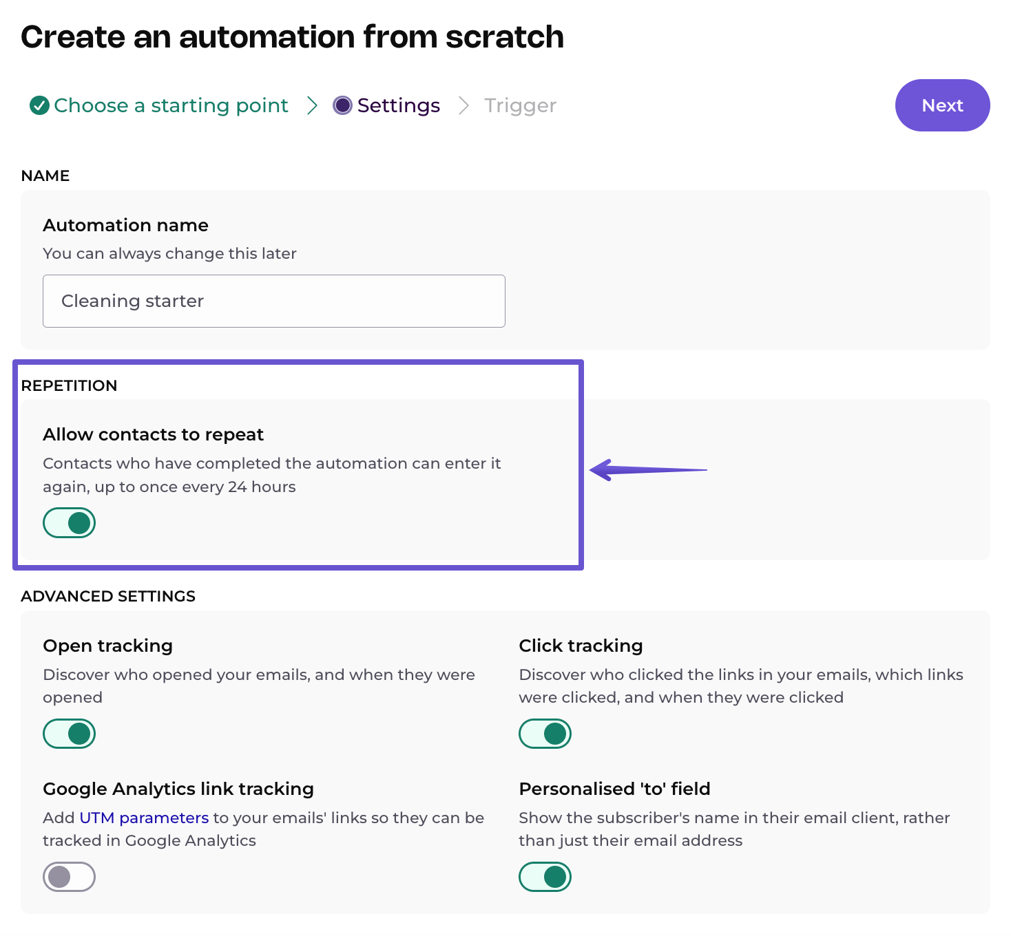 enabling automation repetition