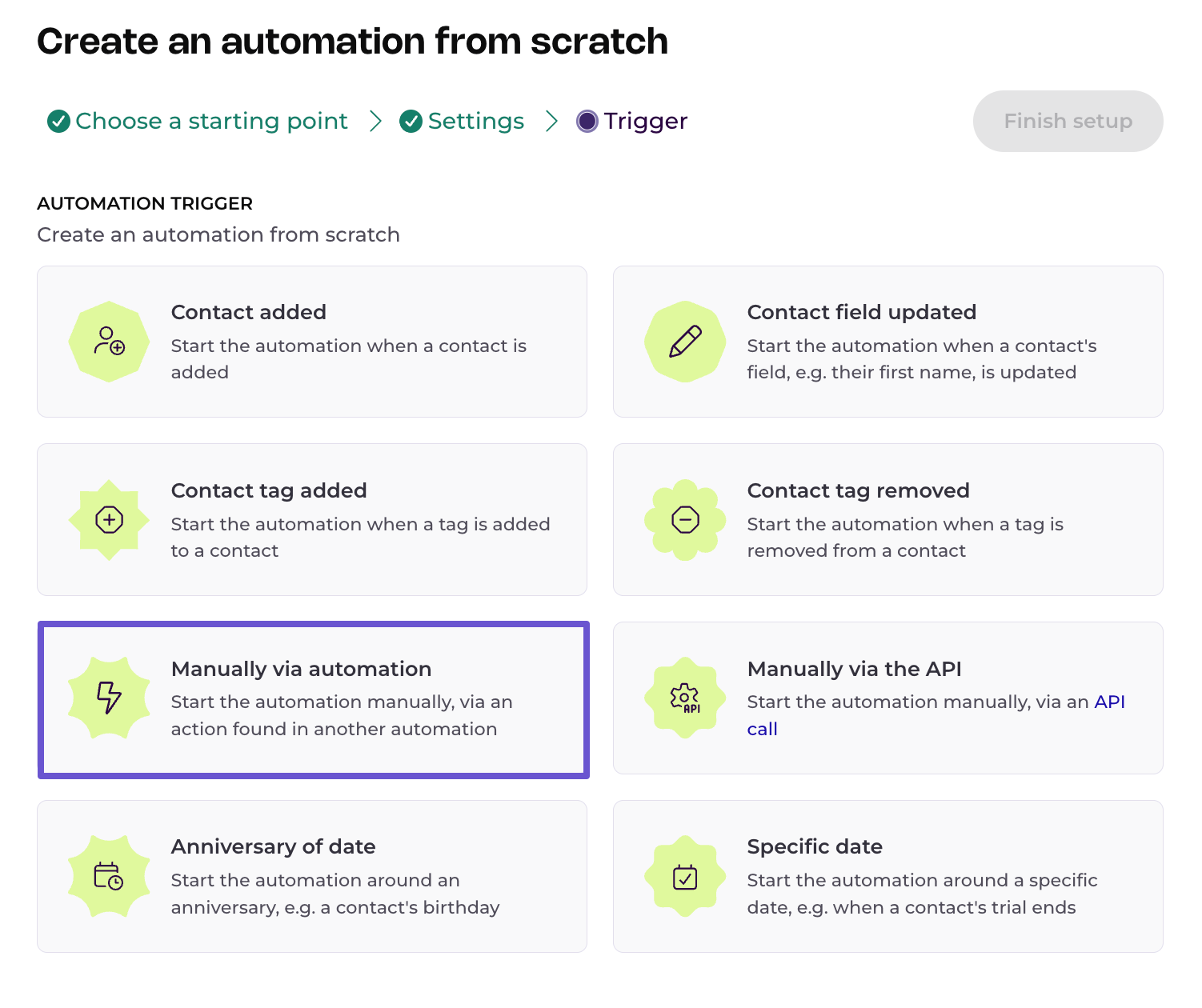 choosing the manually via automation trigger