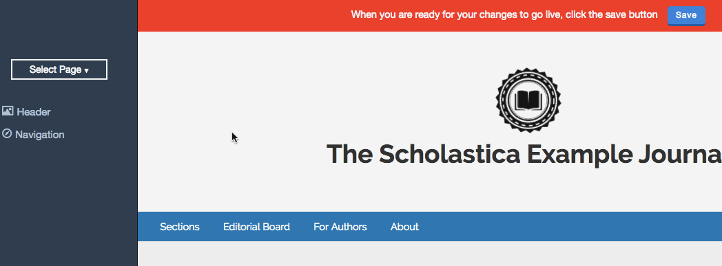 Animated gif showing how to change header color on homepage
