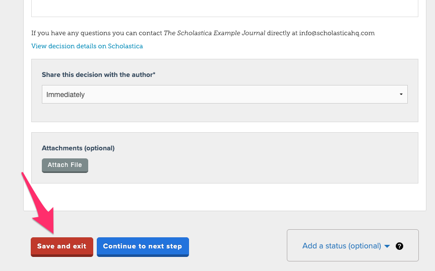 Screenshot of the bottom of the draft decision page with an arrow pointing down to