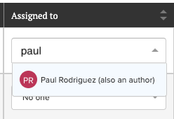 Editor assignment dropdown showing a search for