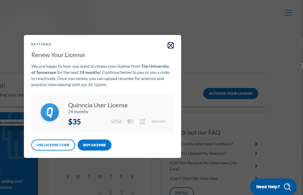 A license renewal interface titled